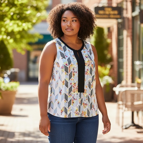 CAbi Tops - CAbi Multicolor Geometric Floral Sleeveless Lightweight Blouse Size Medium